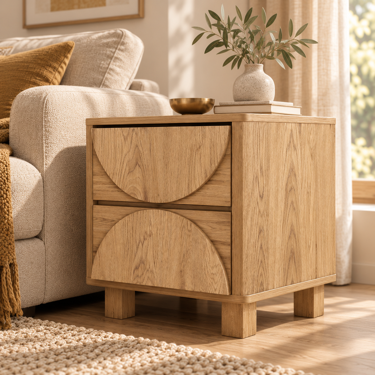 Arched 2-Drawer Bedside Tables Duo Set – Mid-Century Modern
