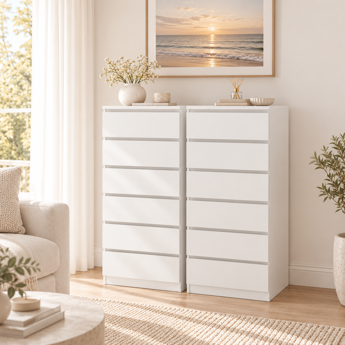 Zane Duo Dresser Set | Narrow 6- Drawer White