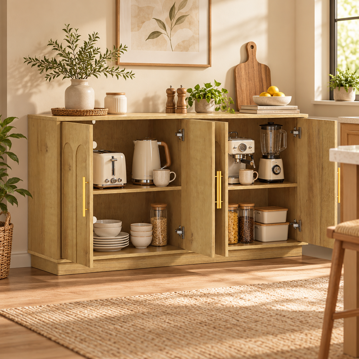 Opera Oak-Look 4 Door Buffet Sideboard