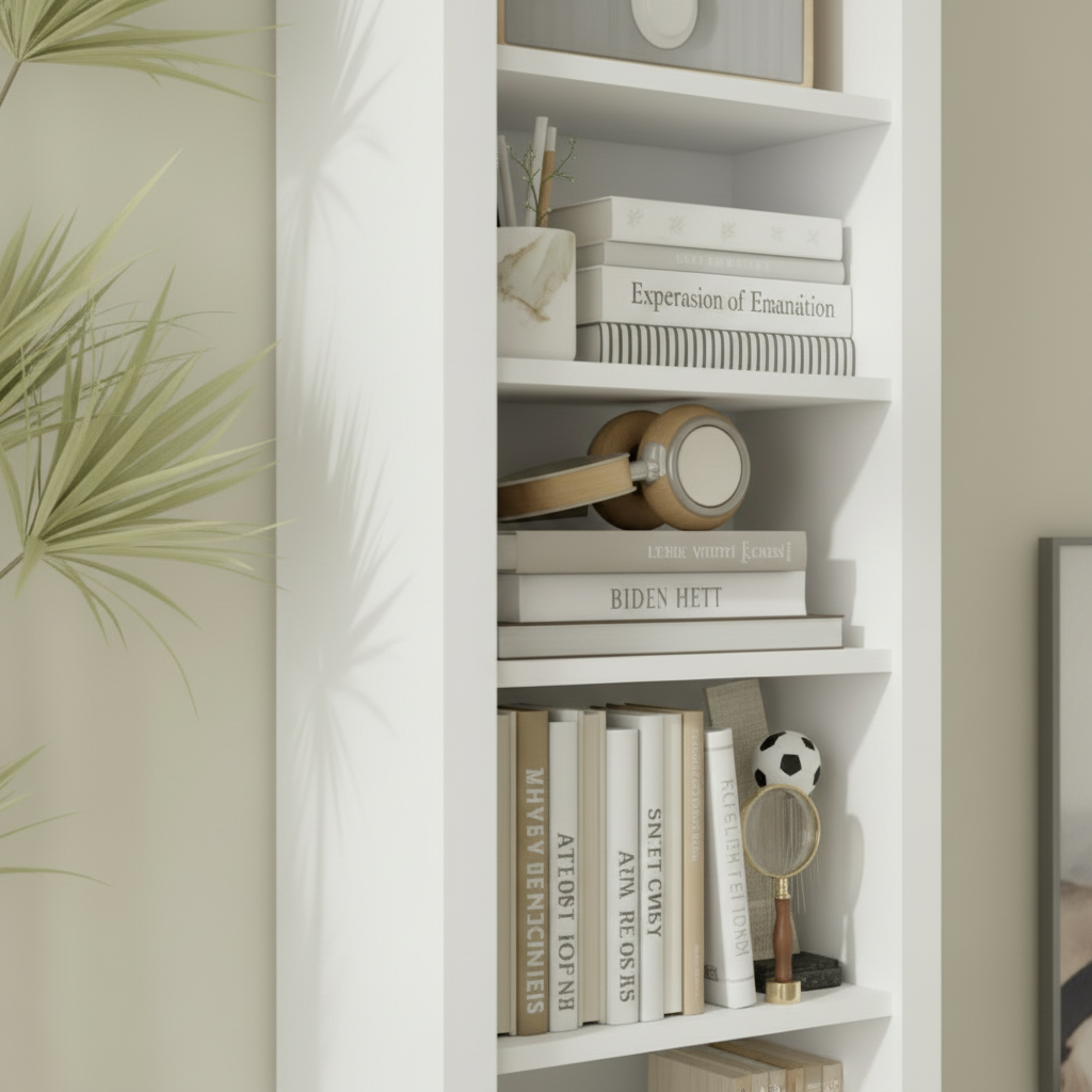 Arched bookshelf side angle detail