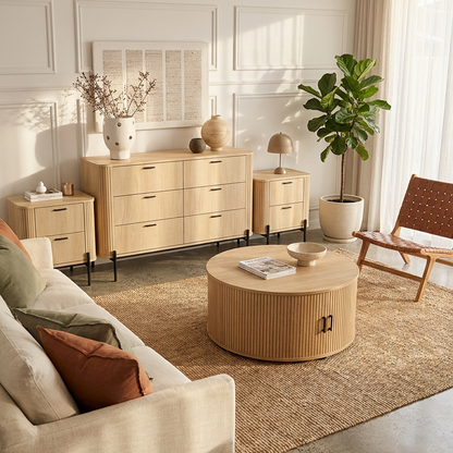 Ayla 6-drawer lowboy dresser styled in a serene Australian bedroom with soft morning light