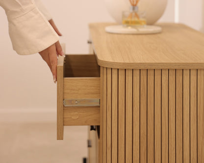 Close-up of the vertical fluting on the Ayla dresser drawer front