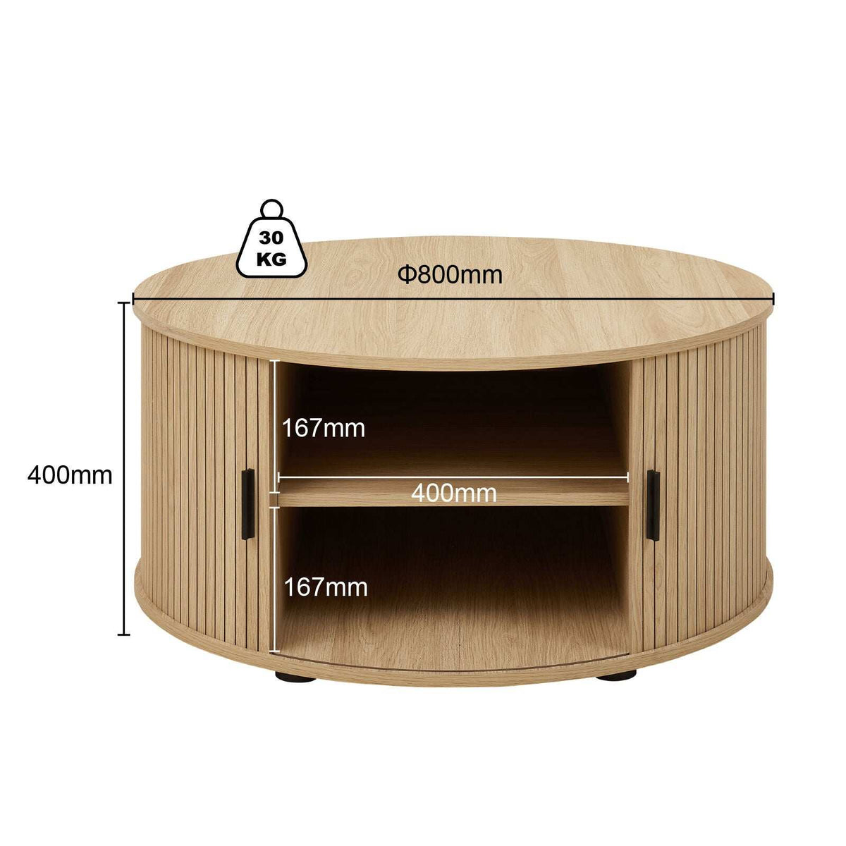Ayla Fluted Living Room Set dimension diagram with coffee table and cabinet measurements