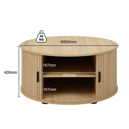 Ayla Fluted Living Room Set dimension diagram with coffee table and cabinet measurements