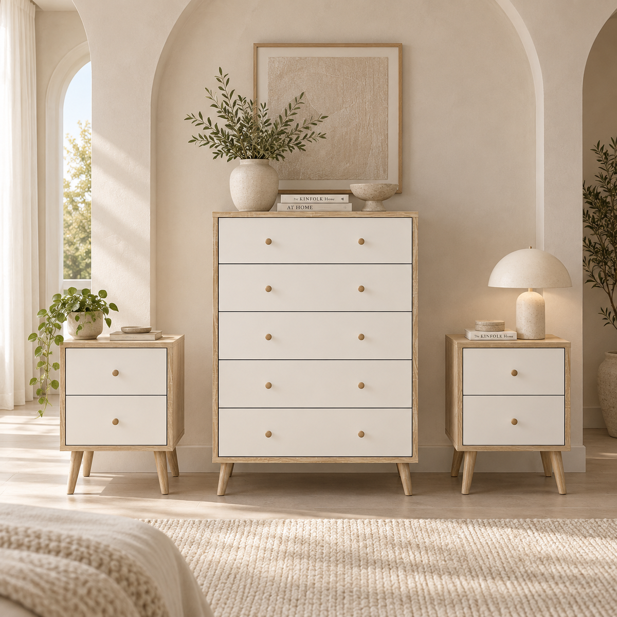 Adriana Oak-Effect Chest of Drawers & Bedside Tables Set