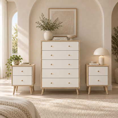Adriana Oak-Effect Chest of Drawers & Bedside Tables Set