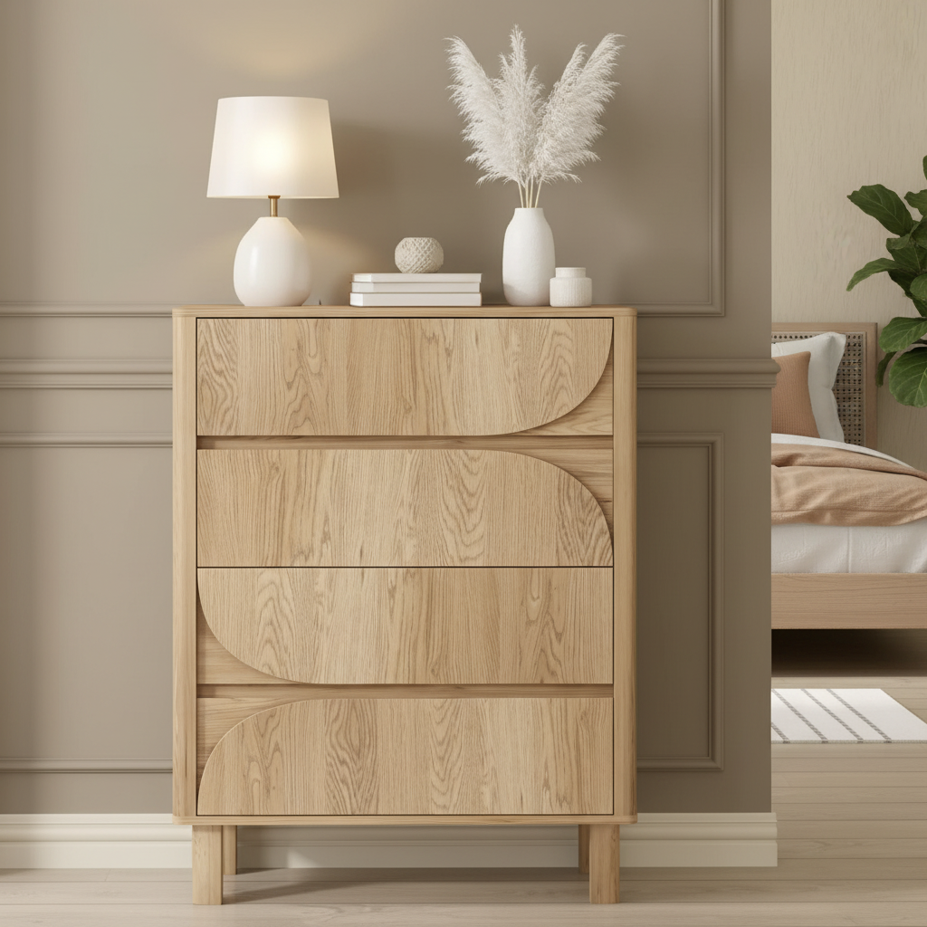 Eden Arched 4 Chest of Drawers Dresser Tallboy | Bedroom Storage Dresser Cabinet