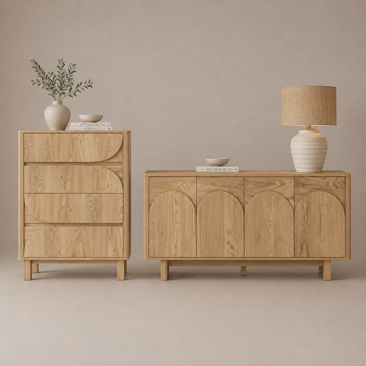 Arched Tallboy Dresser & 4-Door Sideboard Bundle