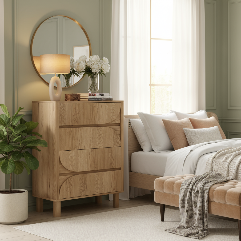 Eden Arched 4 Chest of Drawers Dresser Tallboy | Bedroom Storage Dresser Cabinet