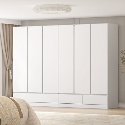 Close-up of the recessed handle and soft-close door edge on the Felix wardrobe in white laminate