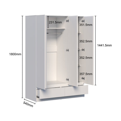 Felix Wardrobe Bundle dimension diagram showing internal shelf and hanging rail layout