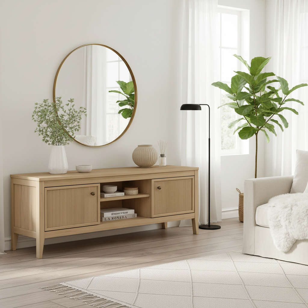 Vera 140cm TV Entertainment Unit - Ribbed Wood Design with Storage & Open Shelves