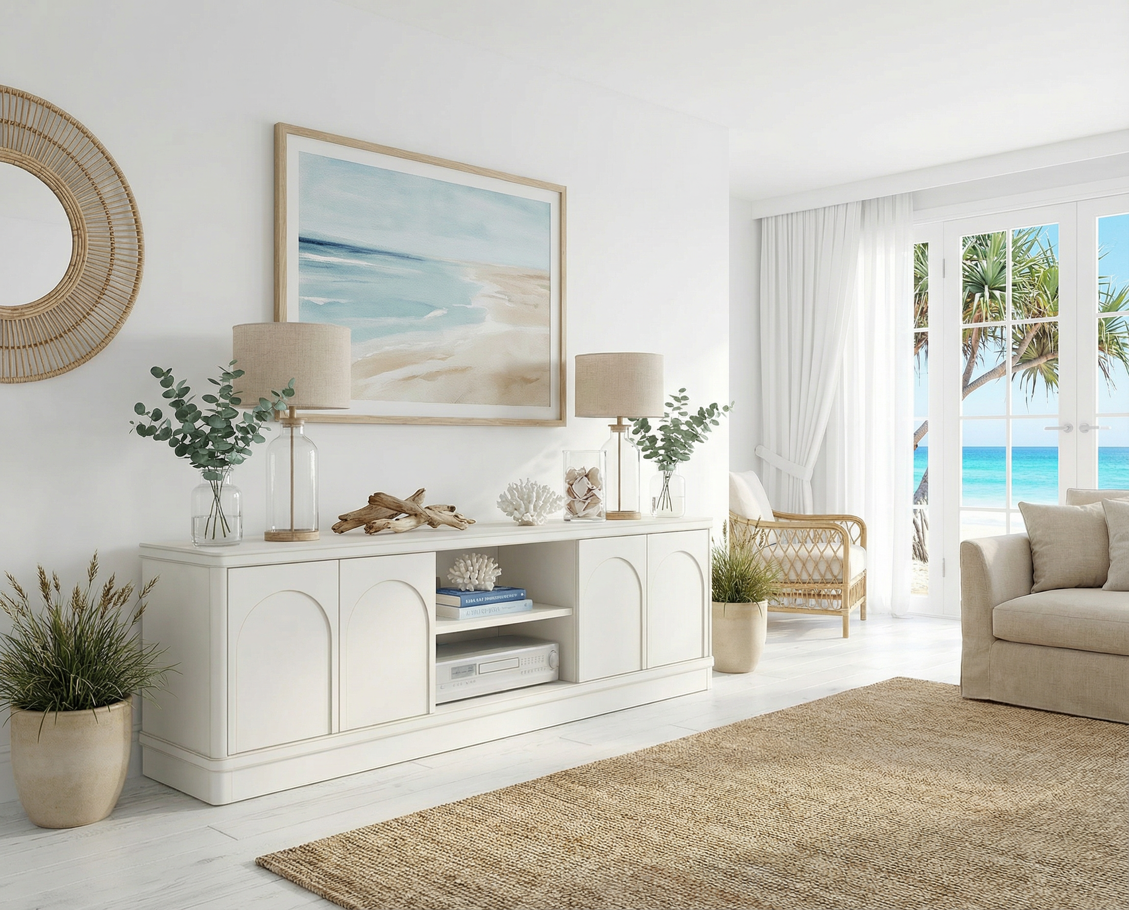 Soren Arched 140cm TV Entertainment Unit - Elegant White Cabinet with Adjustable Storage